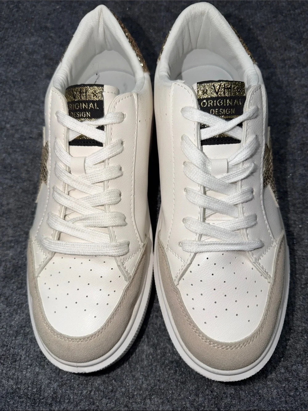 Vintage Havana White Sneakers with Gold Star Accent